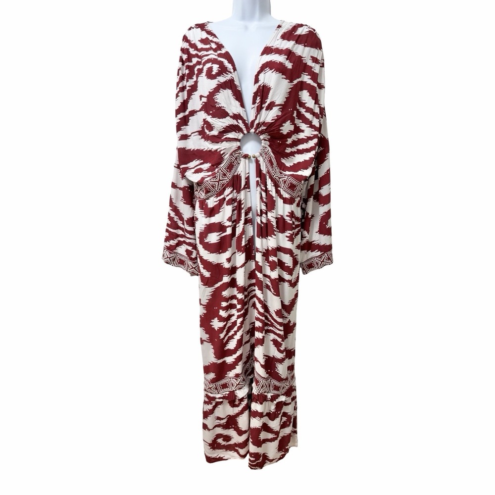 Anthropologie Abstract Front Ring Kaftan Midi Dress Size M/L Beach Swim Cover Up